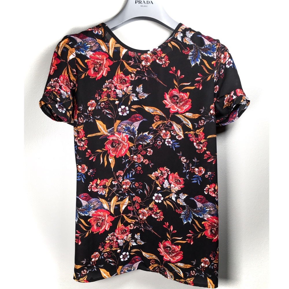 DR2 Floral Pattern Short Sleeve Blouse Top